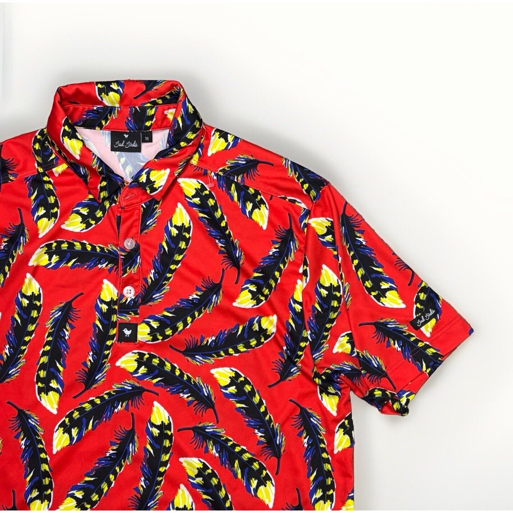 Bad Birdie POLO SHIRT Mens Size M Golf RED FEATHER‎ PERFORMANCE